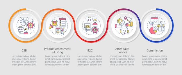 2D C2C multicolor vector infographics template data visualization with 5 steps process timeline chart