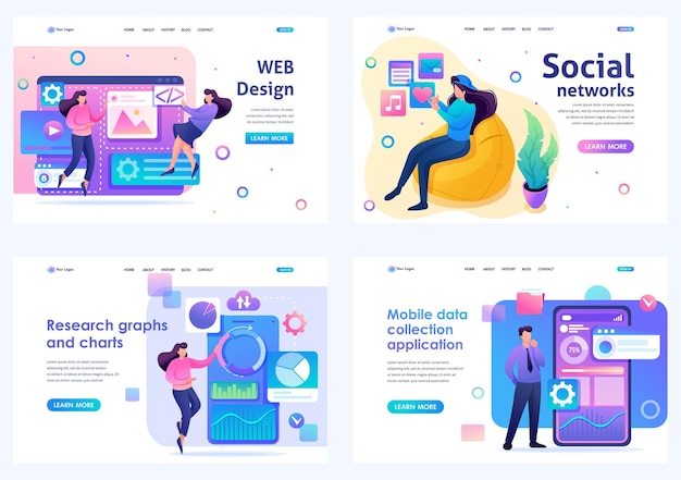 2D concepts concepts web design social networks data analysis mobile collection For Landing page