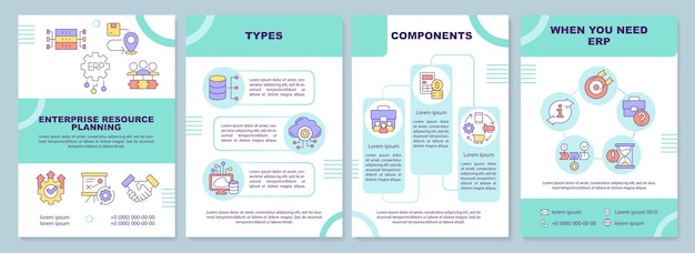 2D enterprise resource planning brochure template leaflet design with thin line icons 4 vector layouts