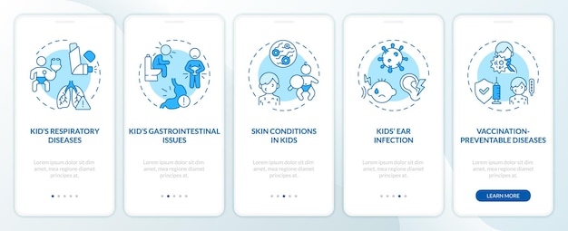 2d icons representing parenting children thin line mobile app screen set walkthrough 5 steps blue graphic instructions with thin line icons concept ui ux gui template