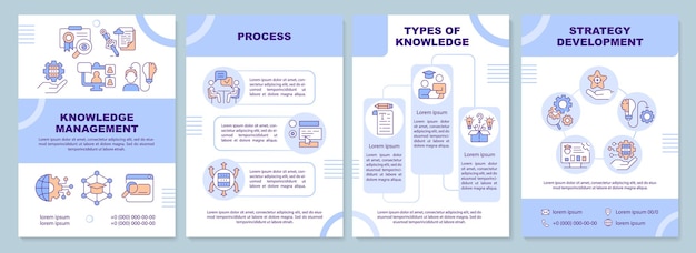 2D knowledge management brochure template leaflet design with thin line icons 4 vector layouts