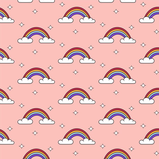 2K pattern Retro seamless pattern with rainbow Vector illustration
