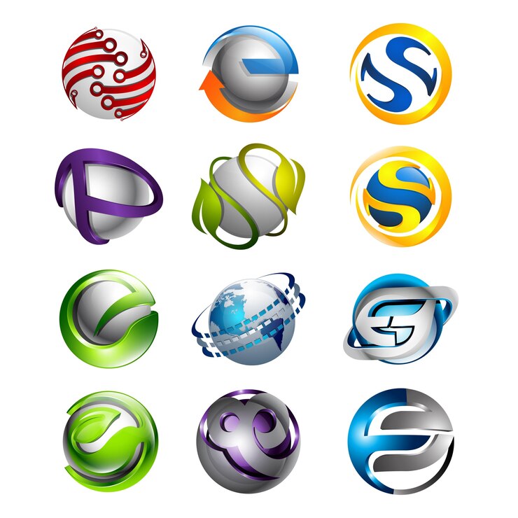 3 boyutlu set soyut yuvarlak parlak logo küreleri çeşitli