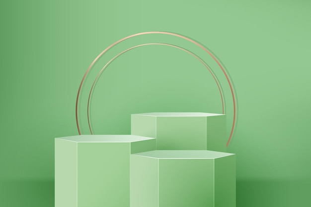 3 level stage podium mock up for product display in light green color background