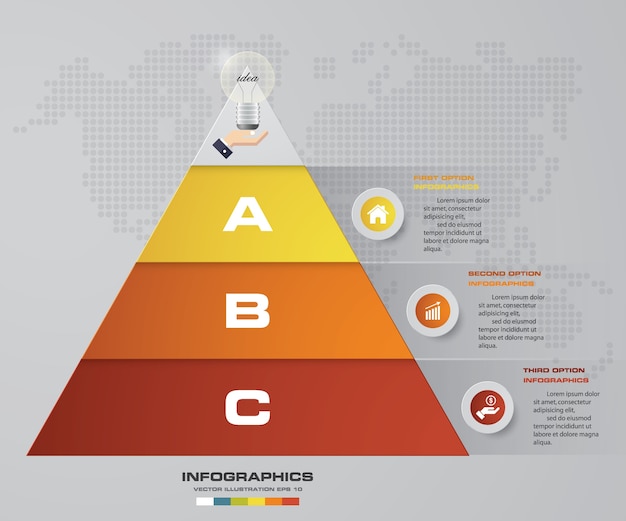 3-trins pyramide med fri plads til tekst på hvert niveau.