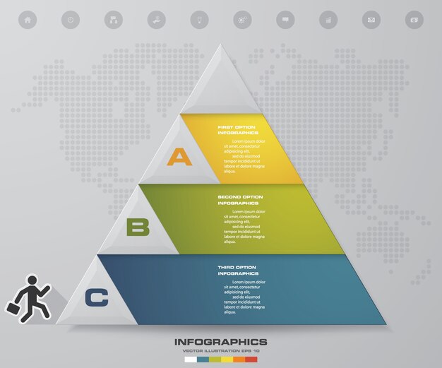 3-trins pyramide med ledig plads til datapræsentation.