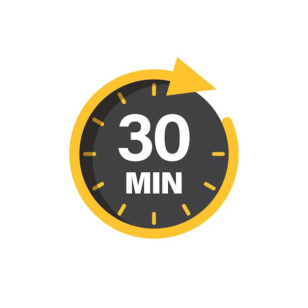 30 minutes on stopwatch icon in flat style Clock face timer vector illustration on isolated background Countdown sign business concept