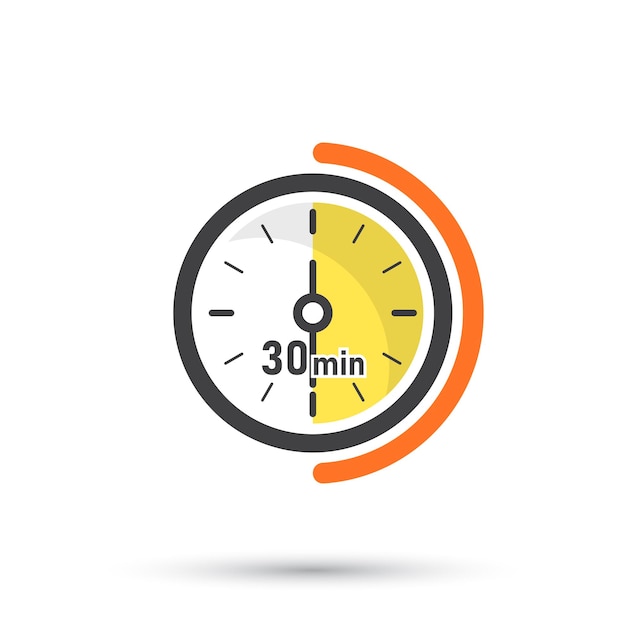 30 minutes on stopwatch icon in flat style clock face timer vector illustration on isolated background countdown sign business concept