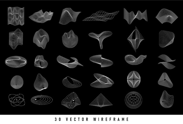30 set wireframe shape vector illustrations