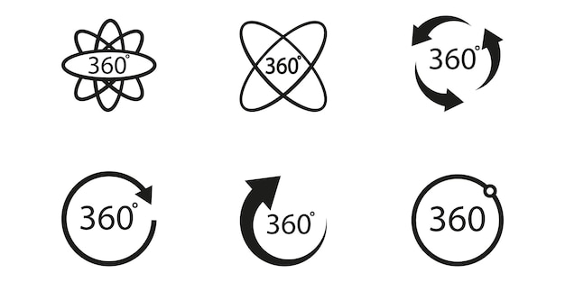360 degrees vector icons.  Round signs with arrows rotation to 360 degrees. Rotate symbol isolated i