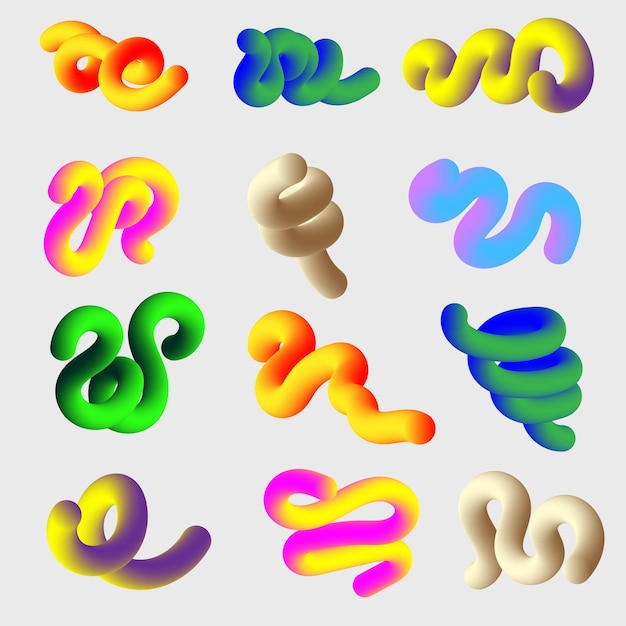 3D abstract fluid shape colorful twisted clipart vector set