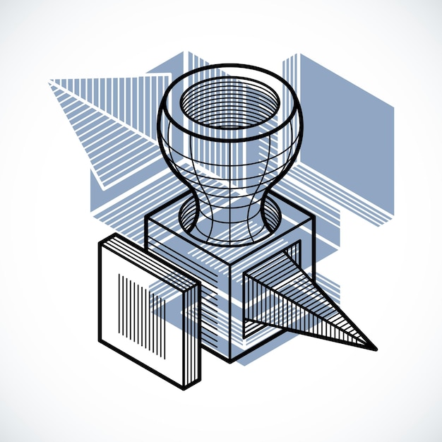 3d abstract isometric construction, vector polygonal shape.