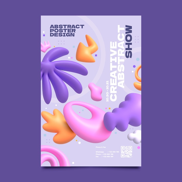 3d abstract shapes colorful poster