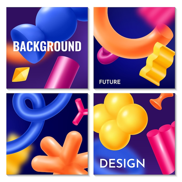 3d abstract shapes in gradient style