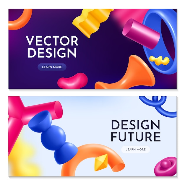 3d abstract shapes in gradient style