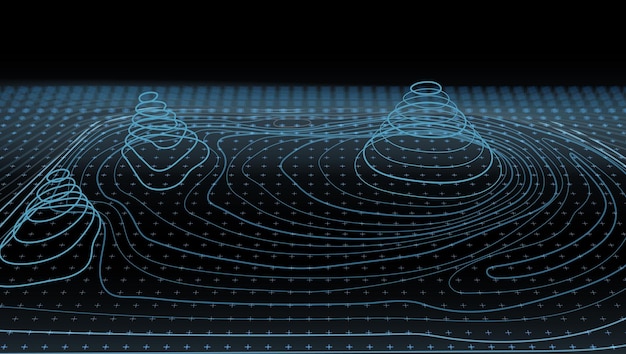 3D Abstract Topographic Map Neon Light Lines Back