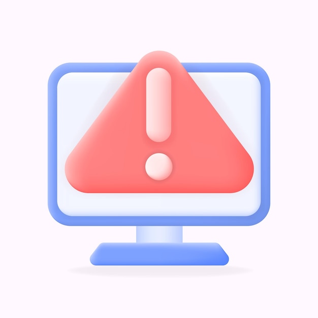 3d alert icon on a computer screen red warning symbol with exclamation mark system error security