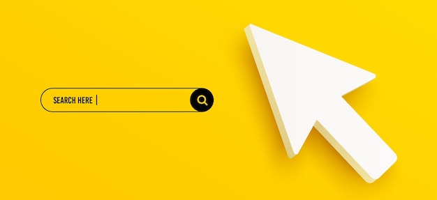 3d arrow cursor and search bar template for website navigation search for web browser vector