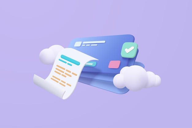 3d bill payment with credit card and financial for online shopping online payment credit card with secure concept bill transaction on cloud 3d vector render for business finance icon illustration