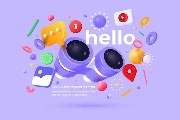 3D Binoculars on pastel purple background Can be used for many purposes Trendy and modern vector in 3d style