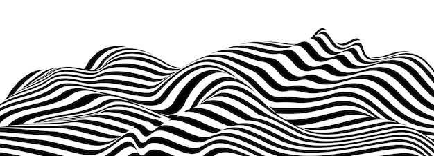 3D black and white lines in perspective abstract vector background linear perspective terrain pattern op art
