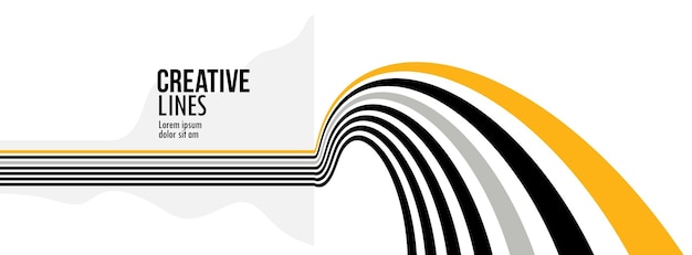 3d black and yellow lines in perspective abstract vector background linear perspective illustration op art