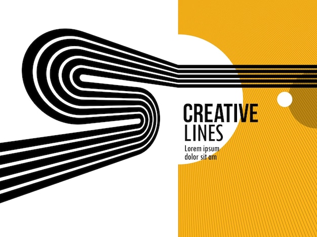 3D black and yellow lines in perspective abstract vector background linear perspective illustration op art