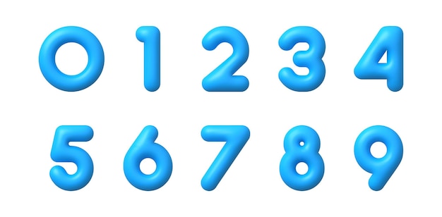 3d blue numbers realistic light blue plastic digits render inflated bubble business symbols