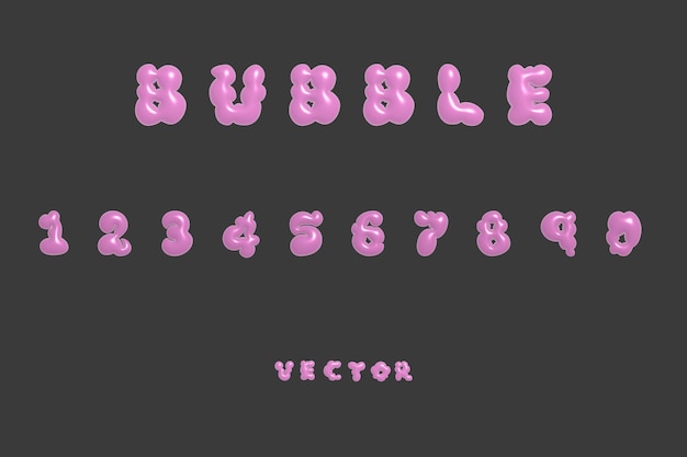 3D bubble font alphabet numbers in y2k style Pink inflated type text isolated