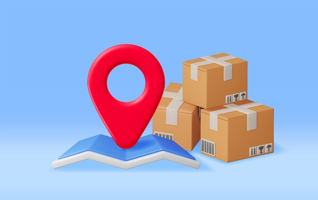 3D Carton Packaging Box with Map and Location Pin