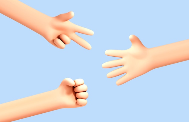 3d cartoon hand gestures vector cartoon hands play rock paper scissors game rock paper scissors hand game process