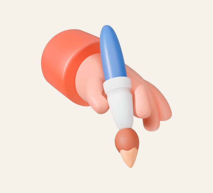 Vektör 3d cartoon hand holding blue paintbrush illustration