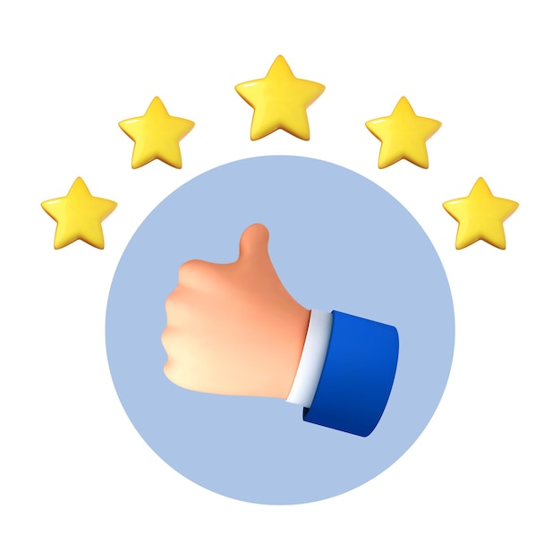 3d cartoon hand thumb up for success or good feedback positive concept and like symbol customer review rating and client feedback concept vector 3d illustration