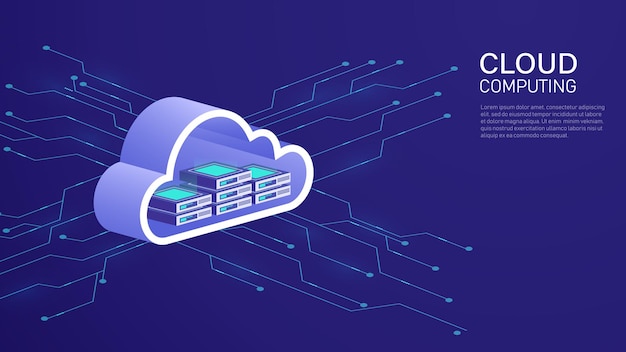 3d cloud server digital technology. isometric data storage online network information database.