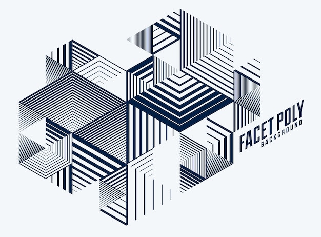 3D cubes and triangles lined stripy abstract vector background with retro style element isolated and easy to use or edit. Template for poster or banner, cover or ad.