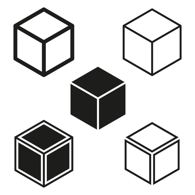 3D cubes icon set Geometric block symbols Abstract cube shapes Isometric elements