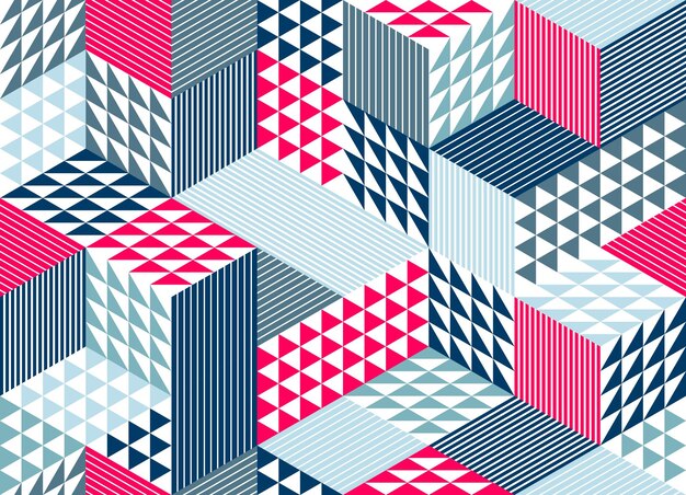 3d cubes seamless pattern vector background, rhombus and triangles dimensional blocks, architecture and construction, geometric design.