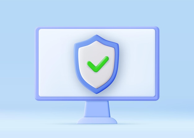 3d cyber security technology concept personal data protection data security protection header for website with laptop and protection shield 3d rendering vector illustration