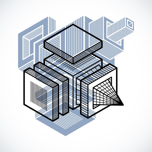 3D design, abstract vector dimensional cube shape.