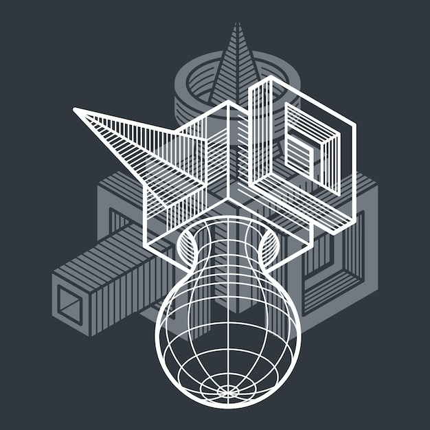 3D design, abstract vector dimensional cube shape.
