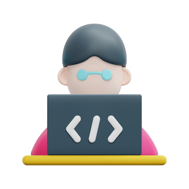 3d developer character working icon vector Isolated on white background 3d development and software concept Cartoon minimal style 3d coding icon vector render illustration