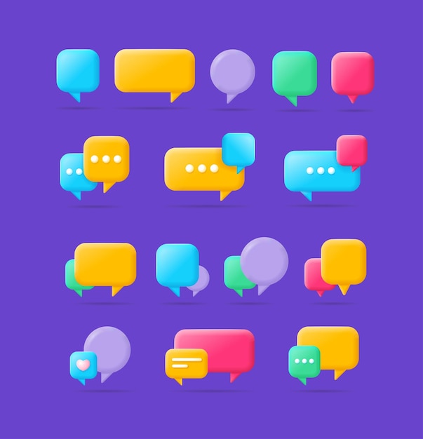 3d Different Color Empty Speech Bubble Set Plasticine Cartoon Style Vector