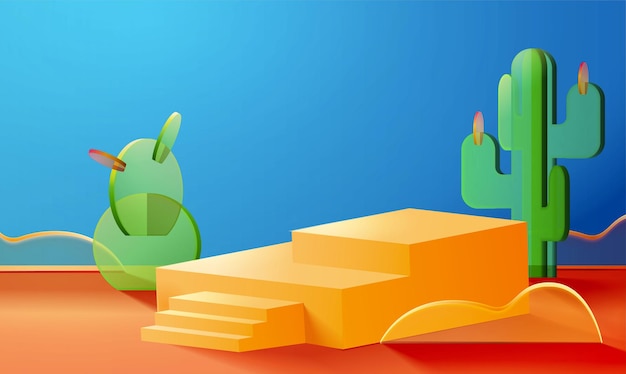 3d display podium with cute cactus