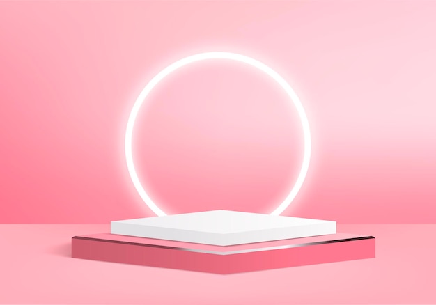 3d display product abstract minimal scene with geometric podium platform. cylinder background 3d rendering with podium. stand,. Stage showcase on pedestal 3d pink studio