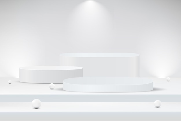 3D empty white round podium and spotlight for displaying products cosmetic presentation showcase