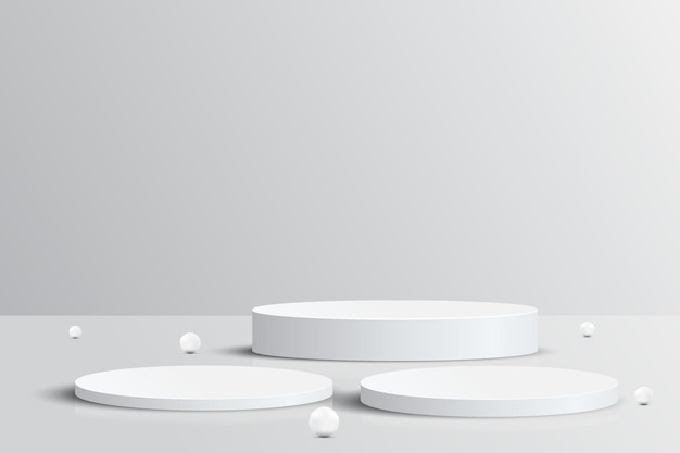 3D empty white round podium on white studio Blank stage for product pedestal exhibition showcase