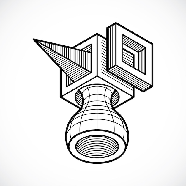 3D engineering vector, abstract shape made using cubes and geometric forms.