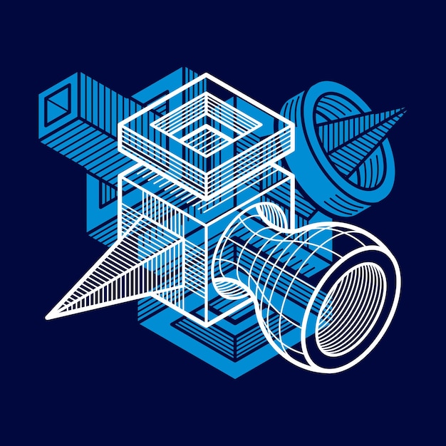 3d engineering vector, abstract shape made using cubes and geometric forms.