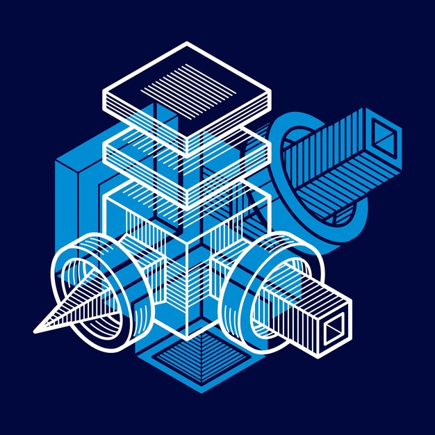 3D engineering vector, abstract shape made using cubes and geometric forms.