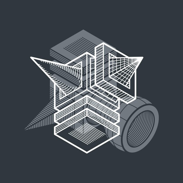 3d engineering vector, abstract shape made using cubes and geometric forms.